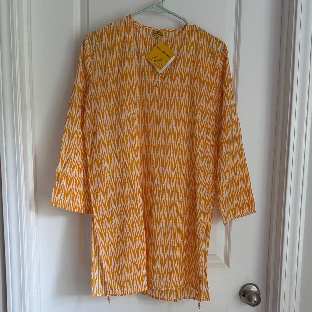 Roller Rabbit Kurta Tunic Top in vibrant yellow pattern, NWT